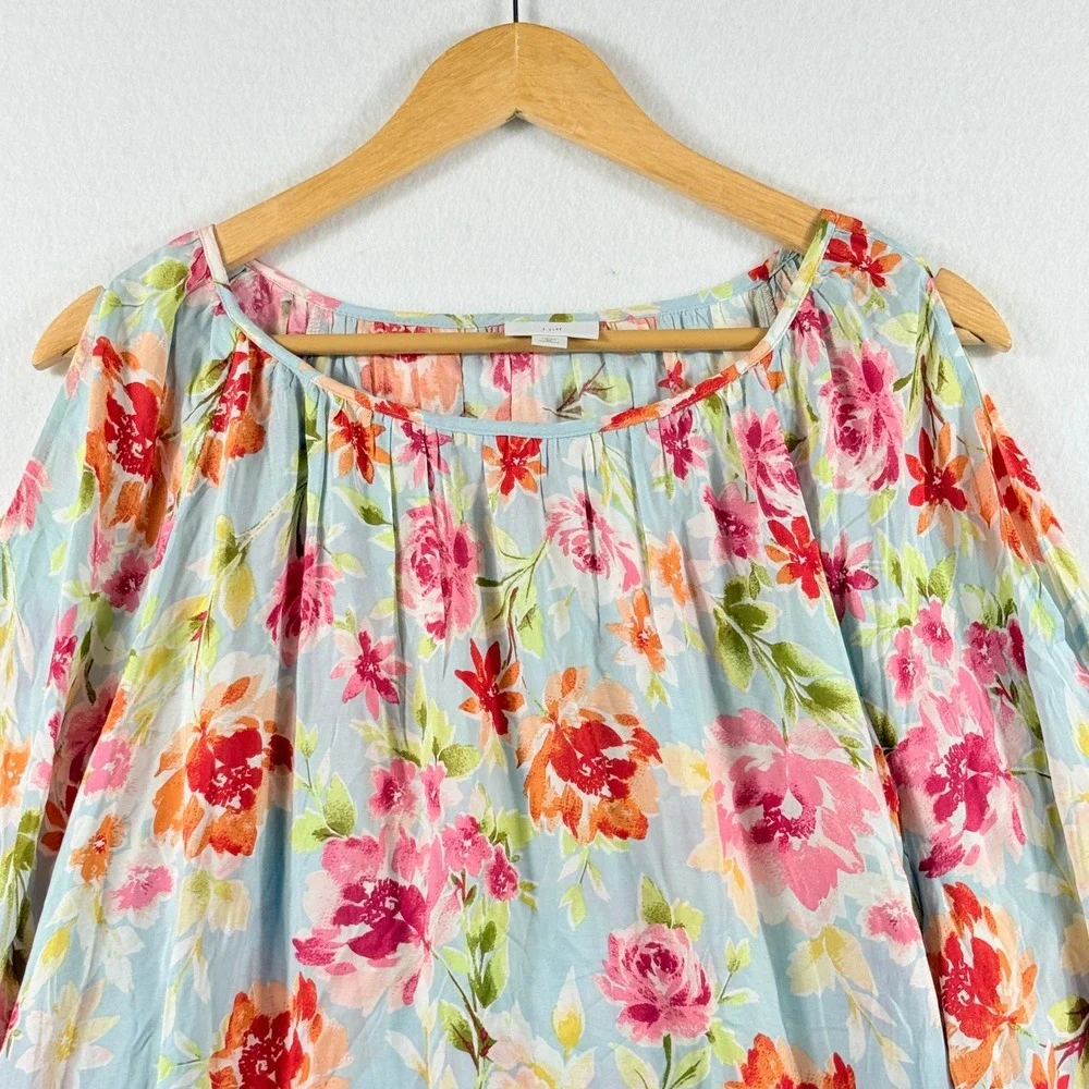 J. Jill Flowy Blouse Womens 3X Cold Shoulder Blue Floral Boho Cottagecore Top